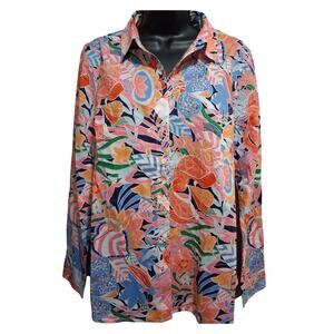 Talbots Shirt Medium Button-up Tropical Bright Lightweight Top Casual Travel